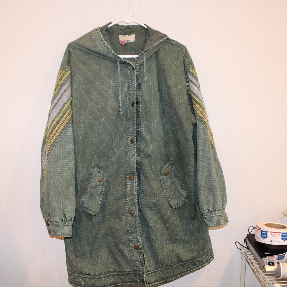 Anthropologie Pilcro green ten roofers boho long line oversized jacket large